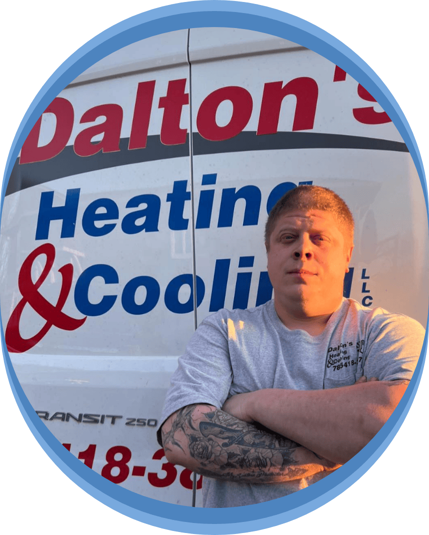 Dalton's Heating and Cooling owner in front of service van.